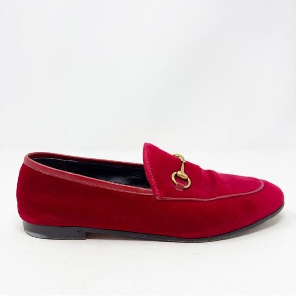 Gucci Red Velvet Horsebit Jordaan Loafers Size 38 - Picture 10 of 15